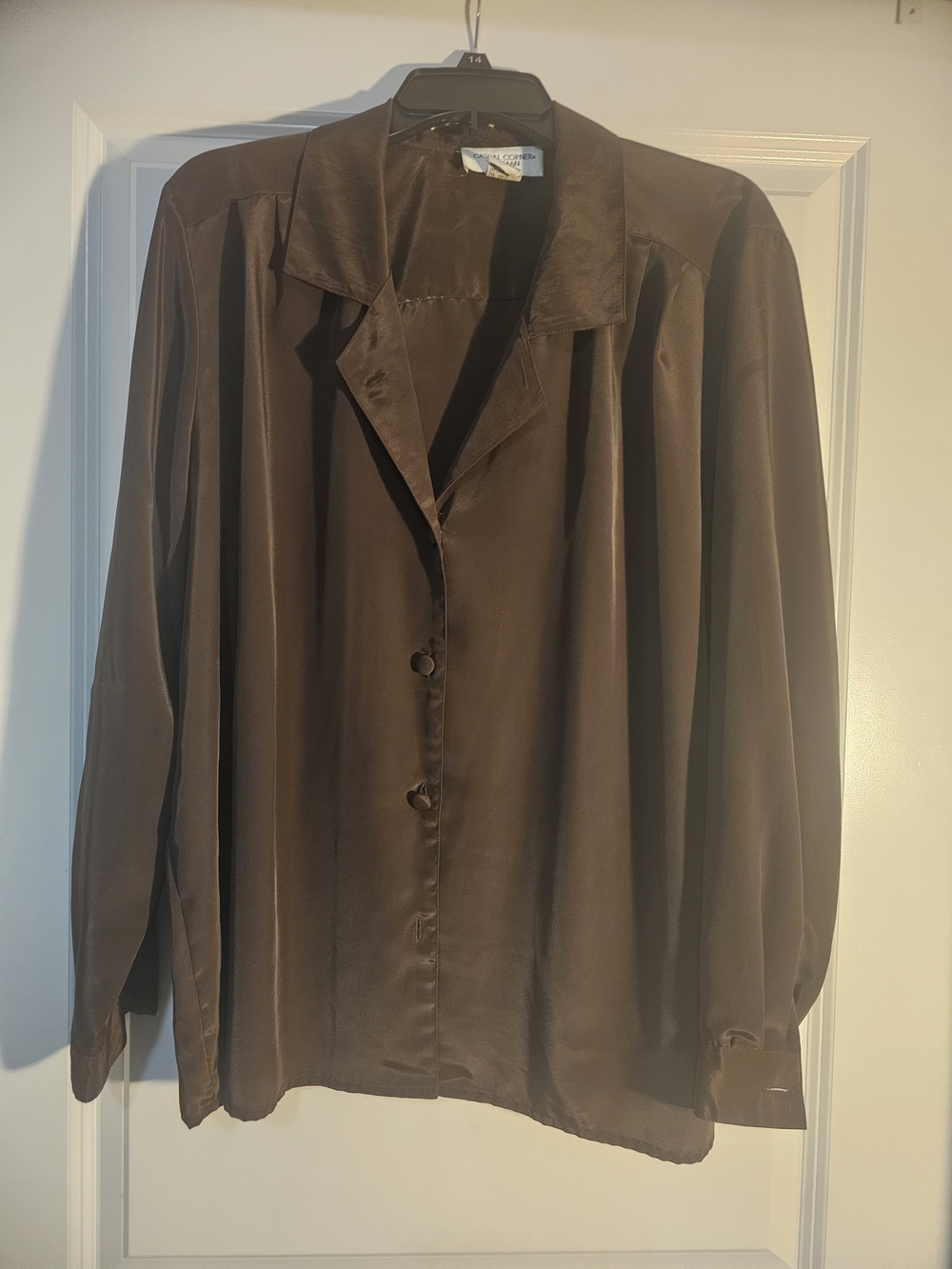 Casual Corner Brown Satin Lightweight Button-Up Shirt Jacket